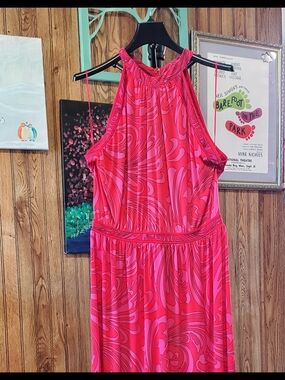 MICHAEL Michael Kors Fuchsia Swirl Halter Maxi Dress
